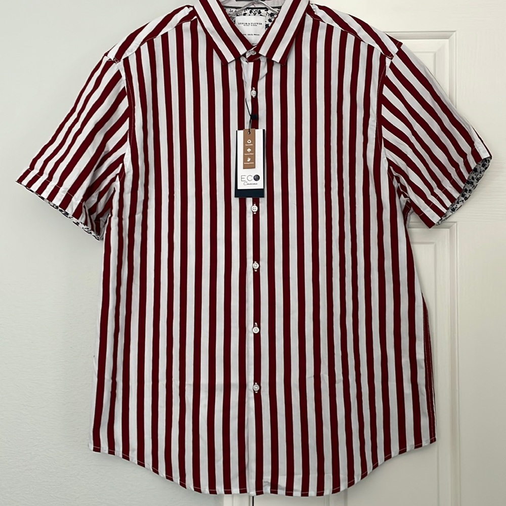 Denim & Flower Red and White Striped Men's Shirt